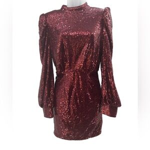 Jealous Tomato Glittering Sequin Cranberry Red Long Sleeve Dress